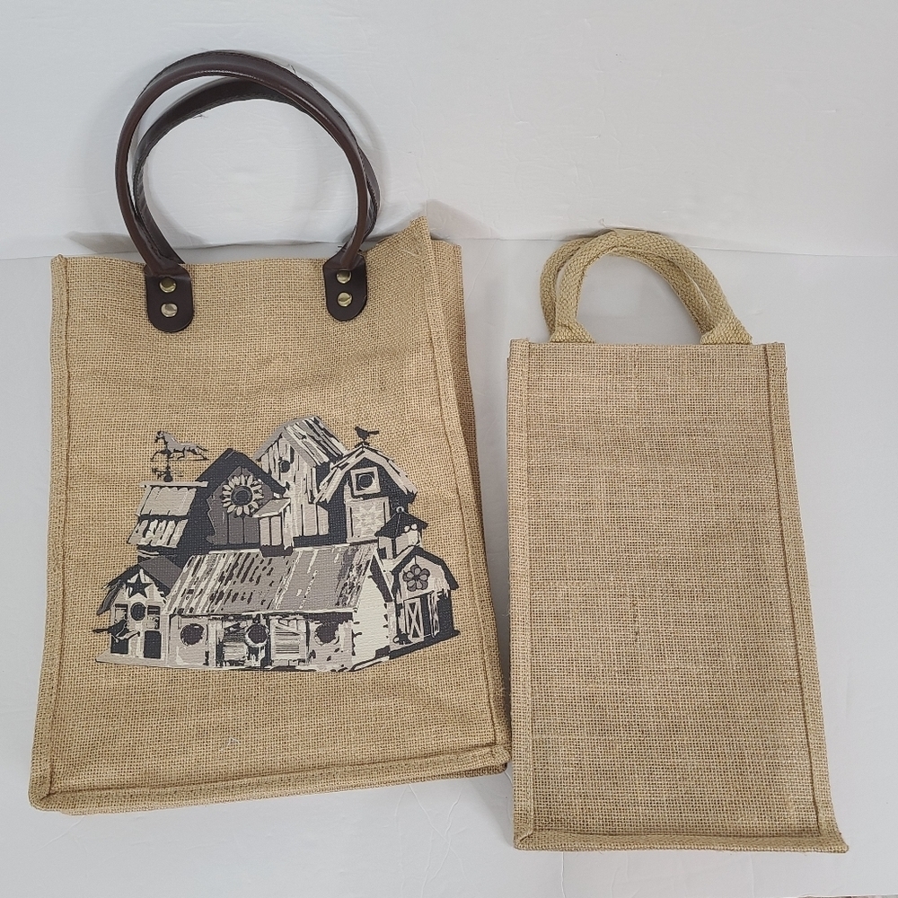 BUNDLE Of Two Jute Burlap Reusable Bags